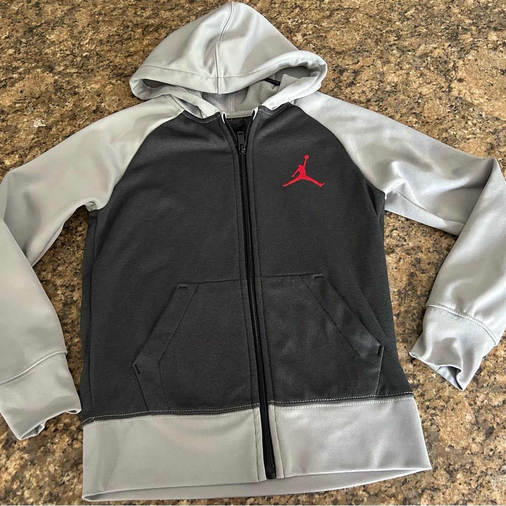 Jordan Kids Black and Gray Hooded Full Zip Sweat Jacket